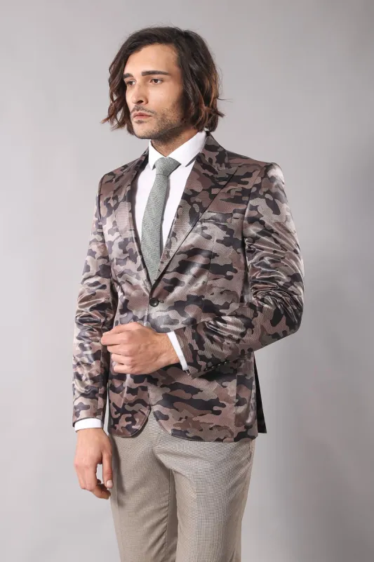 Single Button Camouflage Brown Jacket-Wessi sold by Wessi