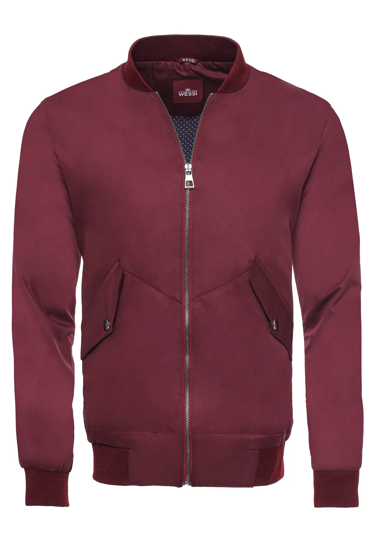 Flap Pockets Zippered Burgundy Men Bomber Coat - Wessi sold by Wessi