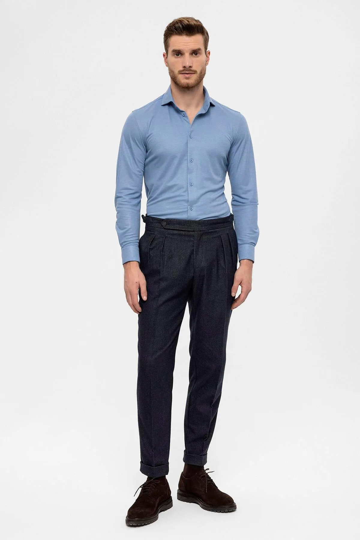 Men's Navy Blue High Waist Double Pleated Trousers - Wessi sold by Wessi product image thumbnail 2