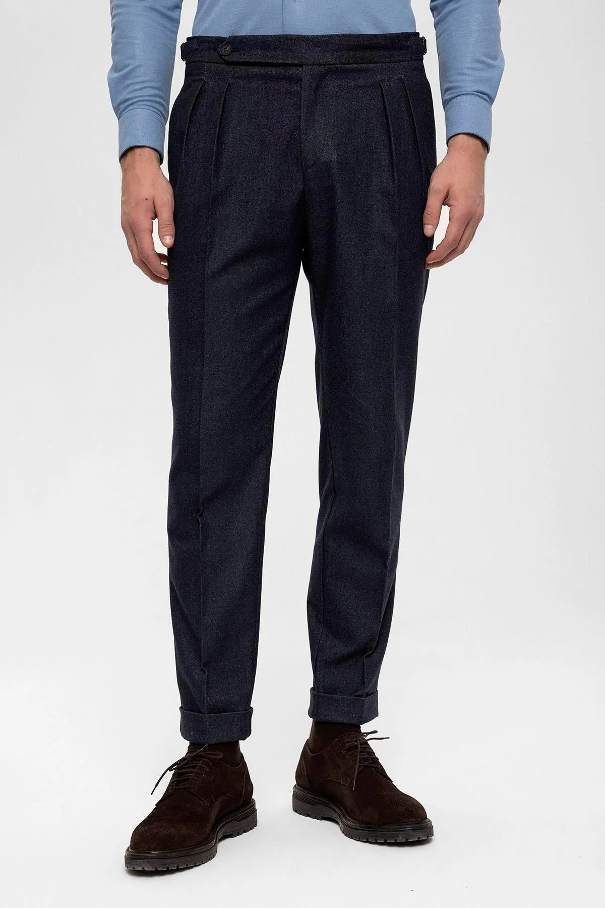 Men's Navy Blue High Waist Double Pleated Trousers - Wessi sold by Wessi product image thumbnail 3