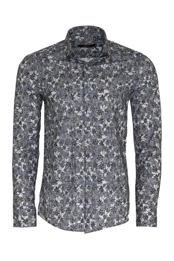Bloom Patterned Grey Slim Fit Shirt - Wessi sold by Wessi