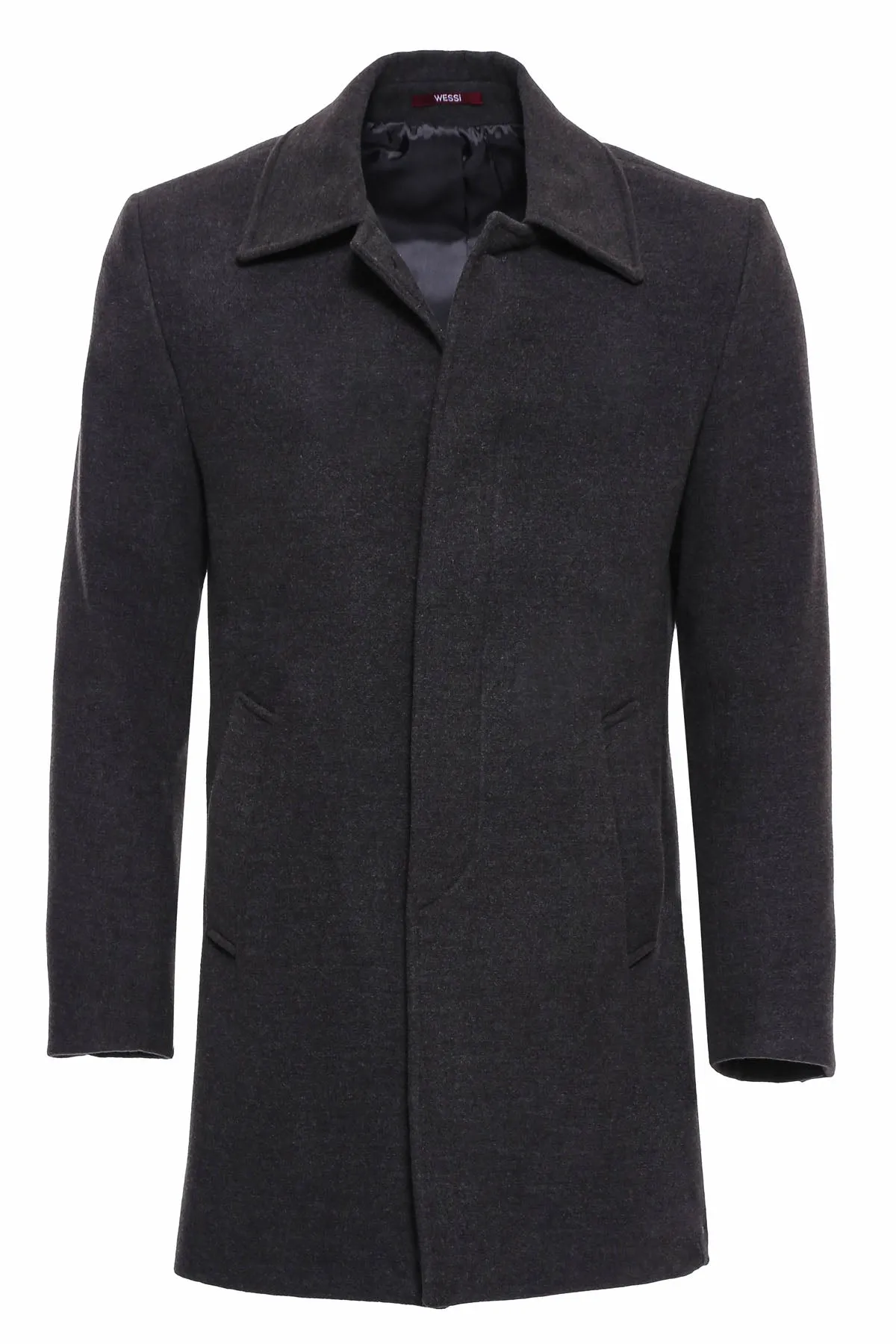 Anthracite Hidden Button Peak Lapel Coat - Wessi sold by Wessi