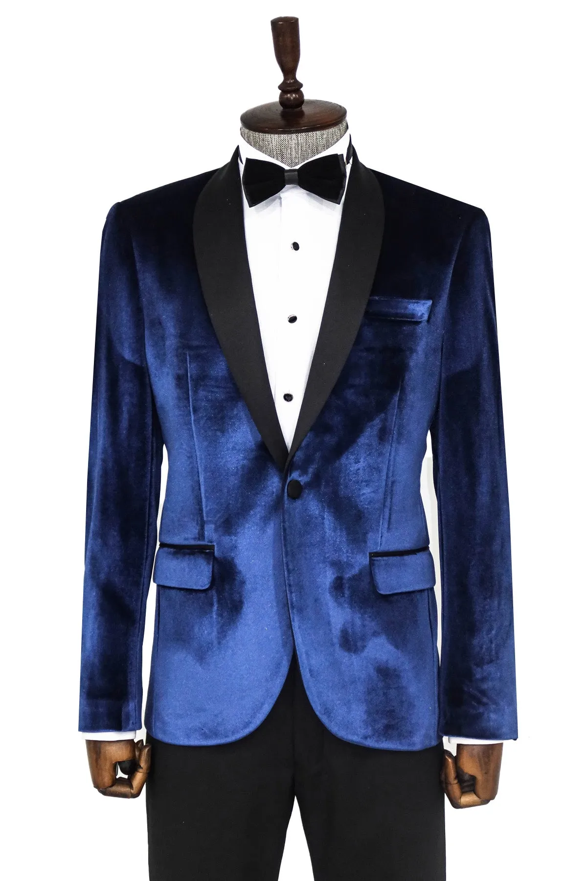 Shawl Lapel Velvet Navy Blue Men Prom Party Blazer - Wessi sold by Wessi