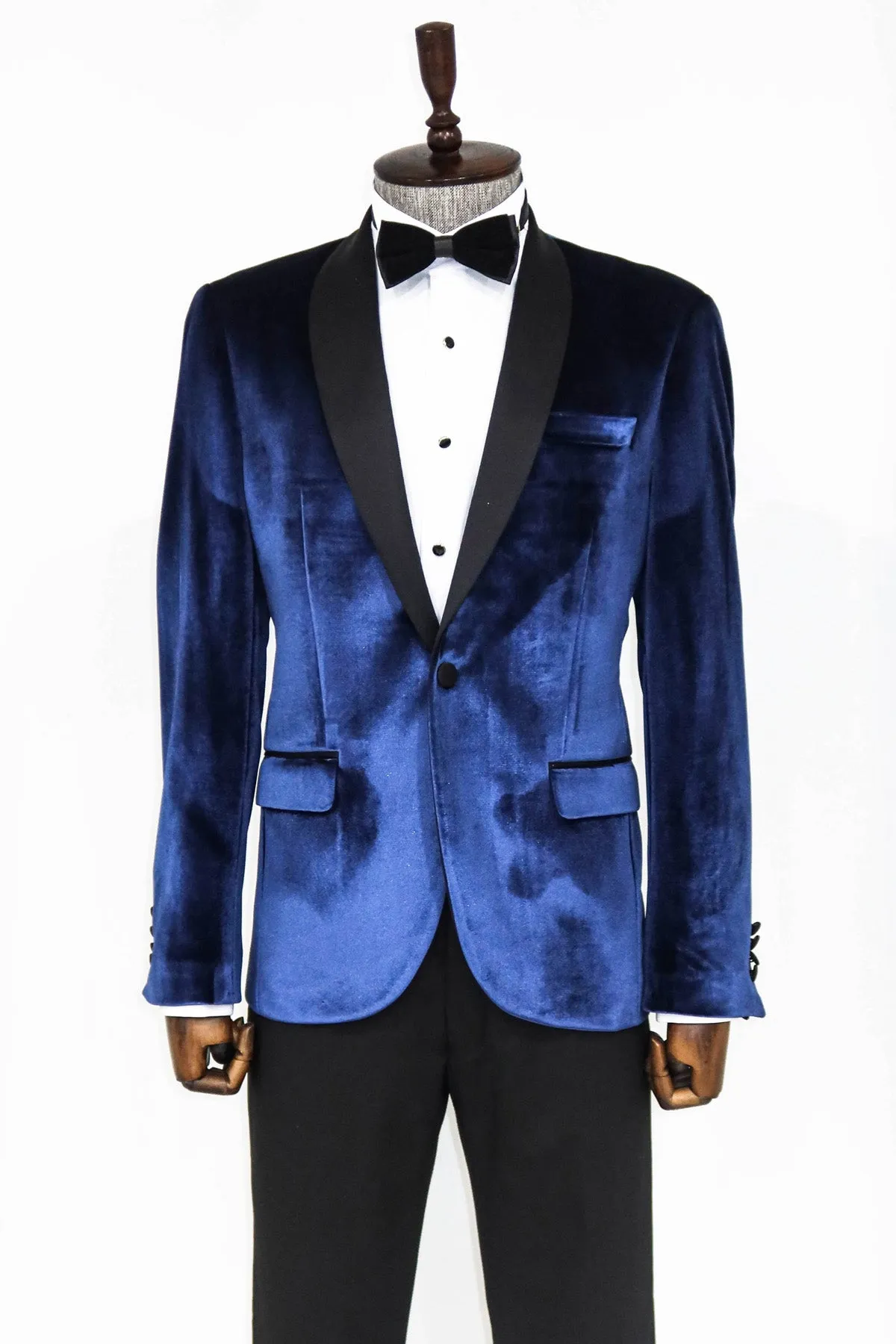 Shawl Lapel Velvet Navy Blue Men Prom Party Blazer - Wessi sold by Wessi product image thumbnail 3