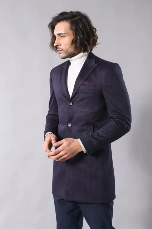 Plaid Navy Blue Men Coat - Wessi sold by Wessi