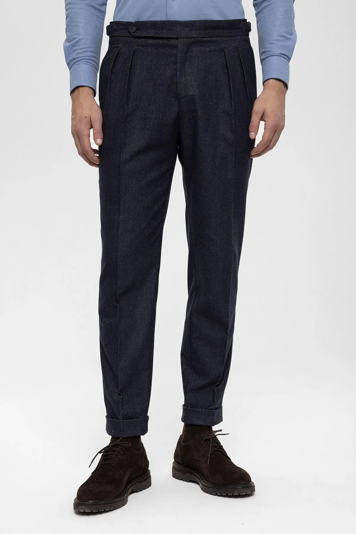 Navy Blue High Waist Double Pleated Men's Trousers - Wessi sold by Wessi product image thumbnail 3