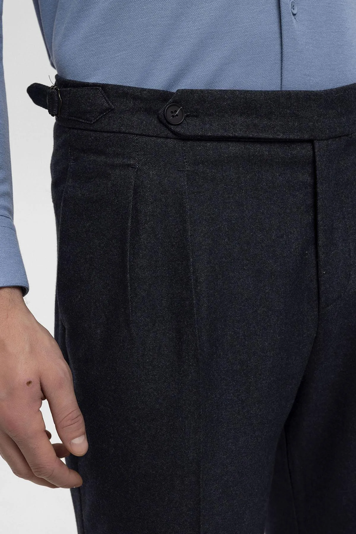 Navy Blue High Waist Double Pleated Men's Trousers - Wessi sold by Wessi product image thumbnail 5