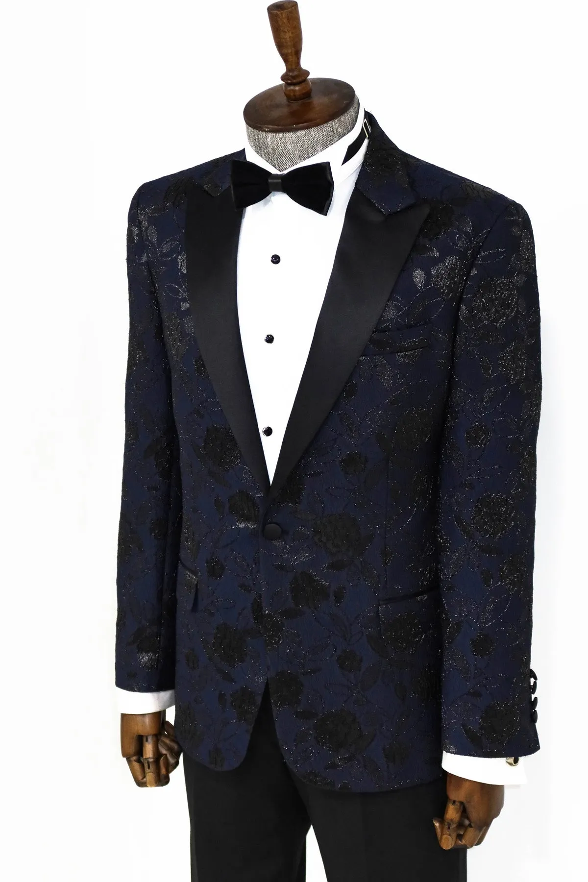 Floral Patterned Navy Blue Men Dinner Jacket - Wessi sold by Wessi product image thumbnail 4
