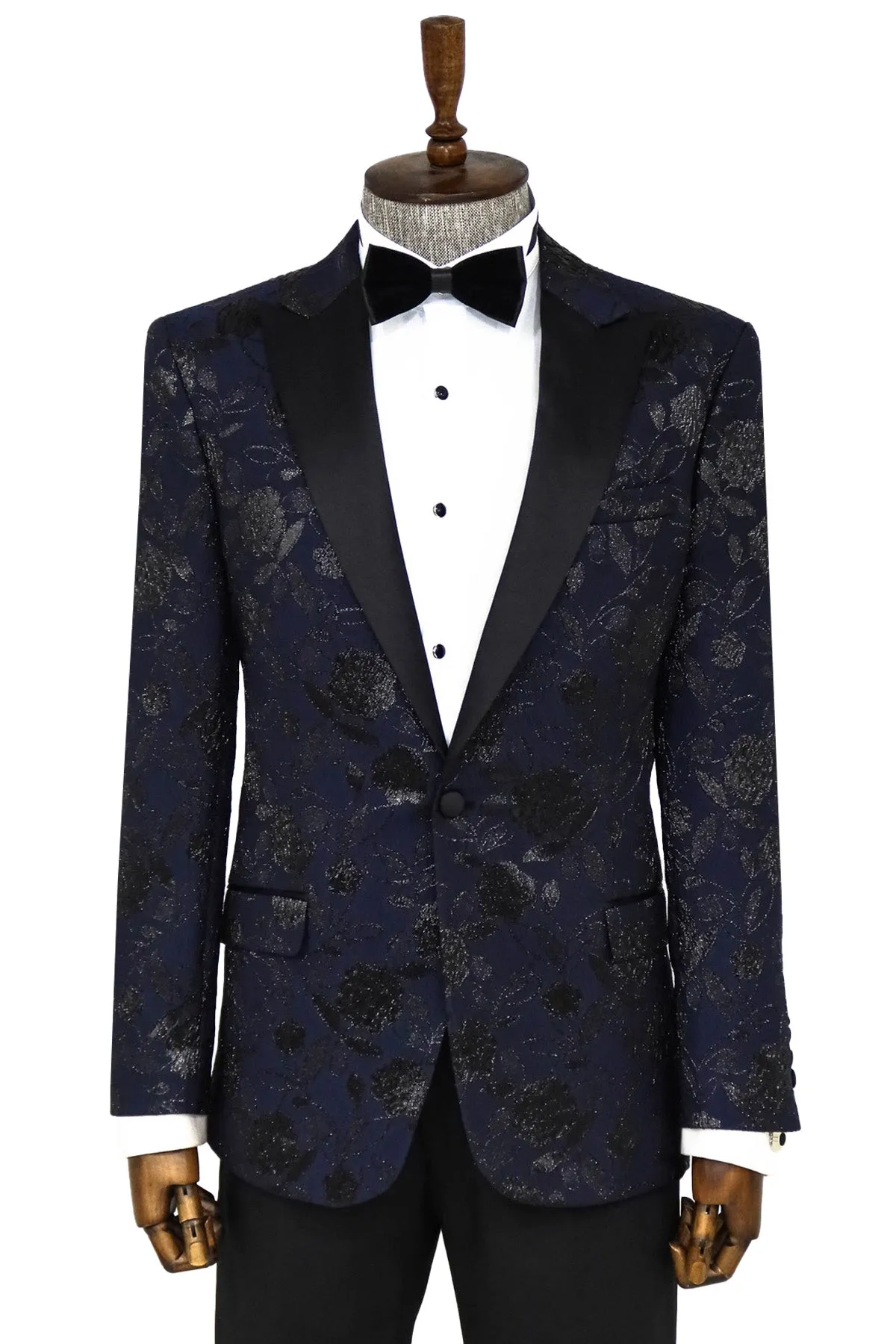Floral Patterned Navy Blue Men Dinner Jacket - Wessi sold by Wessi
