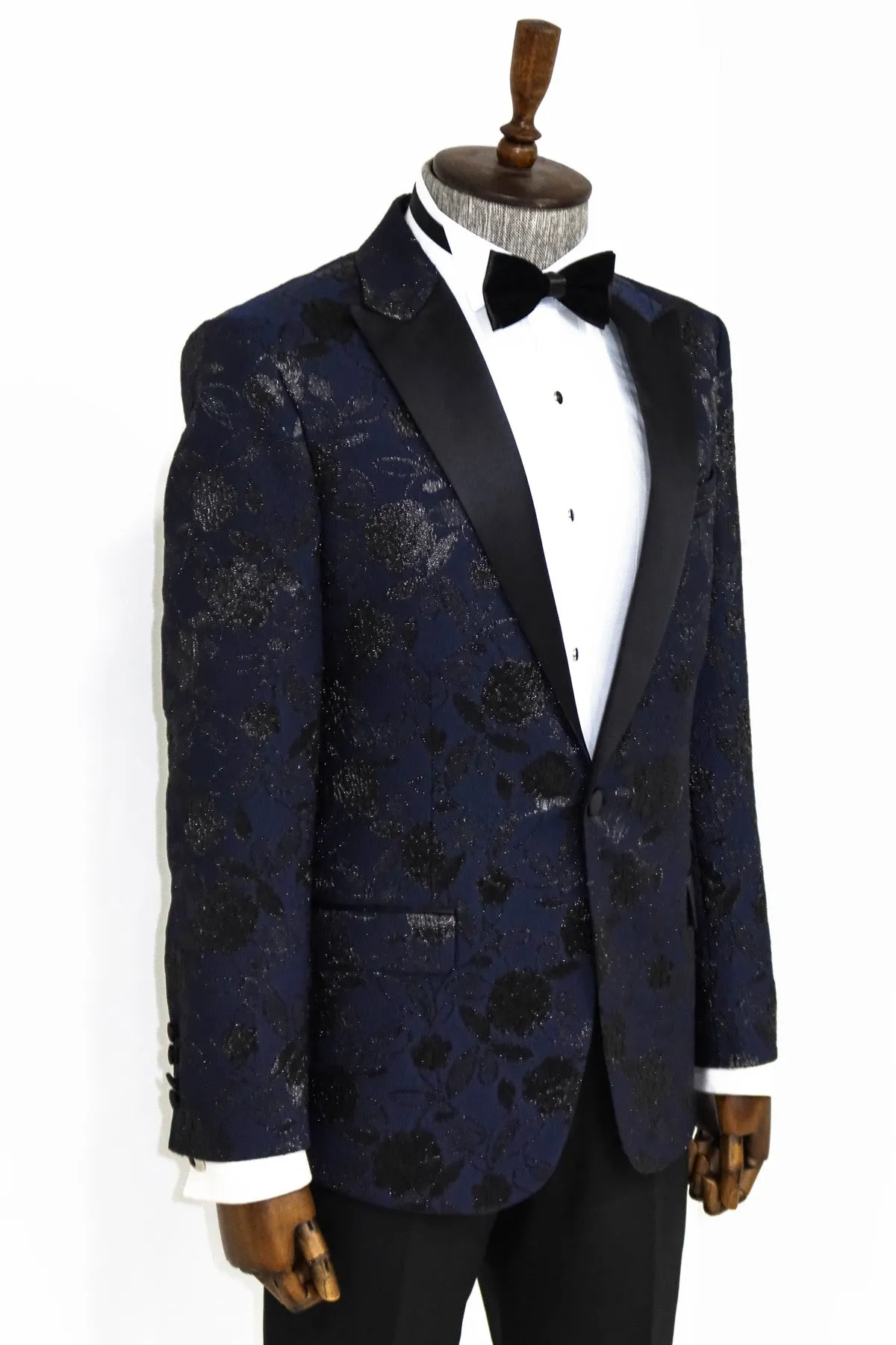 Floral Patterned Navy Blue Men Dinner Jacket - Wessi sold by Wessi product image thumbnail 5