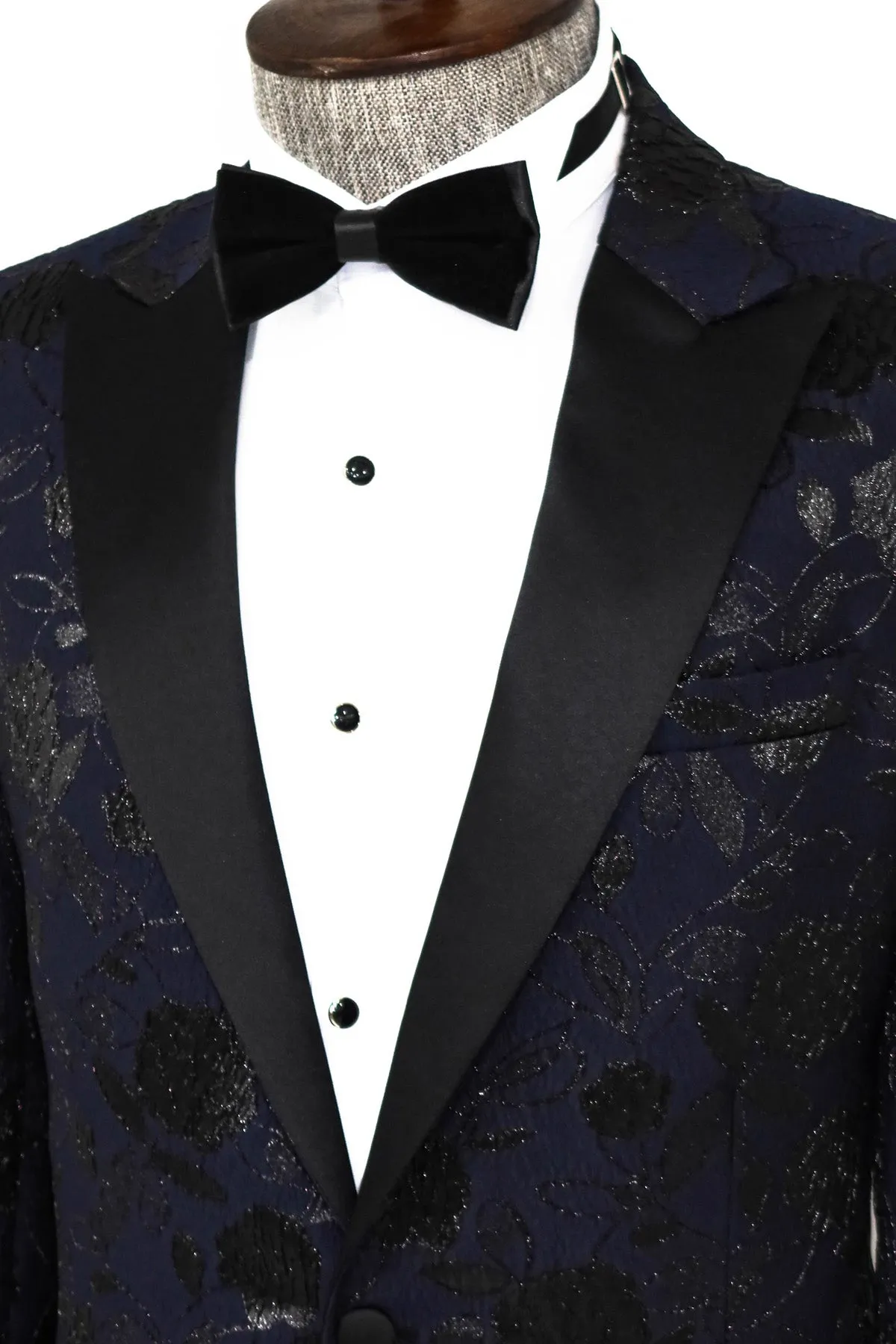 Floral Patterned Navy Blue Men Dinner Jacket - Wessi sold by Wessi product image thumbnail 2