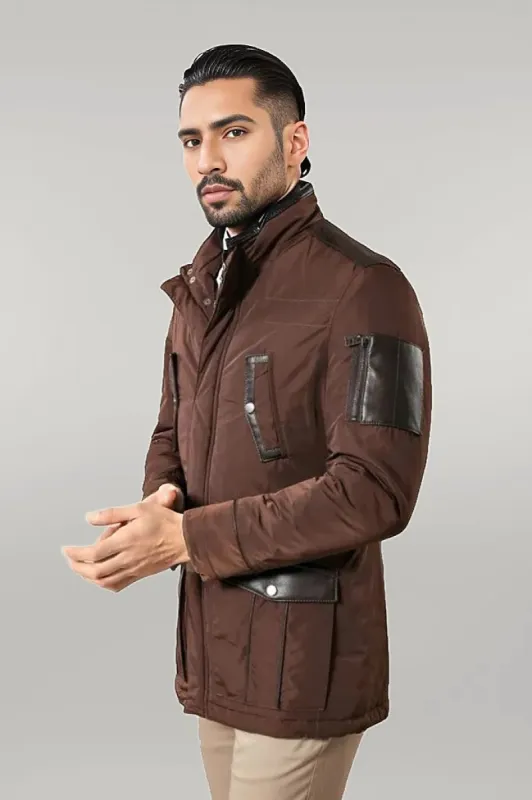 Leather Modeled Brown Slim Fit Quilted Jacket - Wessi sold by Wessi
