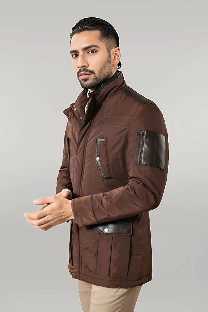 Leather Modeled Brown Slim Fit Quilted Jacket - Wessi sold by Wessi