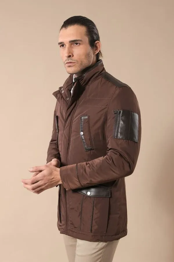 Leather Modeled Brown Slim Fit Quilted Jacket - Wessi sold by Wessi product image thumbnail 4