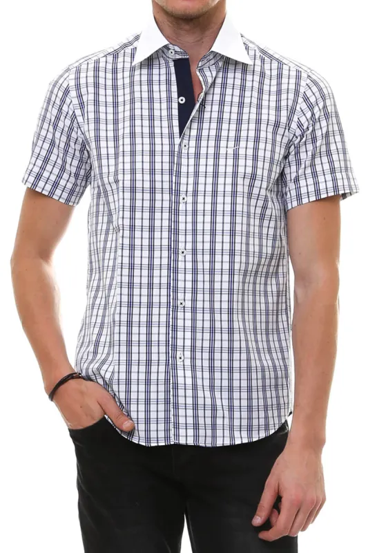 Checkered Short Sleeve White Slim Fit Men's Shirt - Wessi sold by Wessi