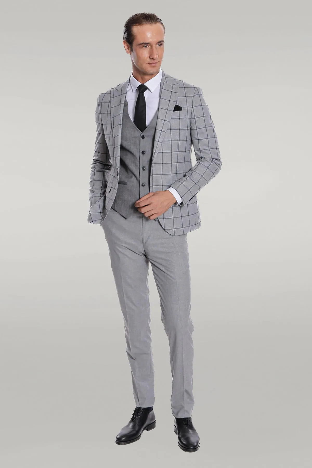Checked Patterned Slim Fit Grey Men Suit - Wessi sold by Wessi product image thumbnail 2