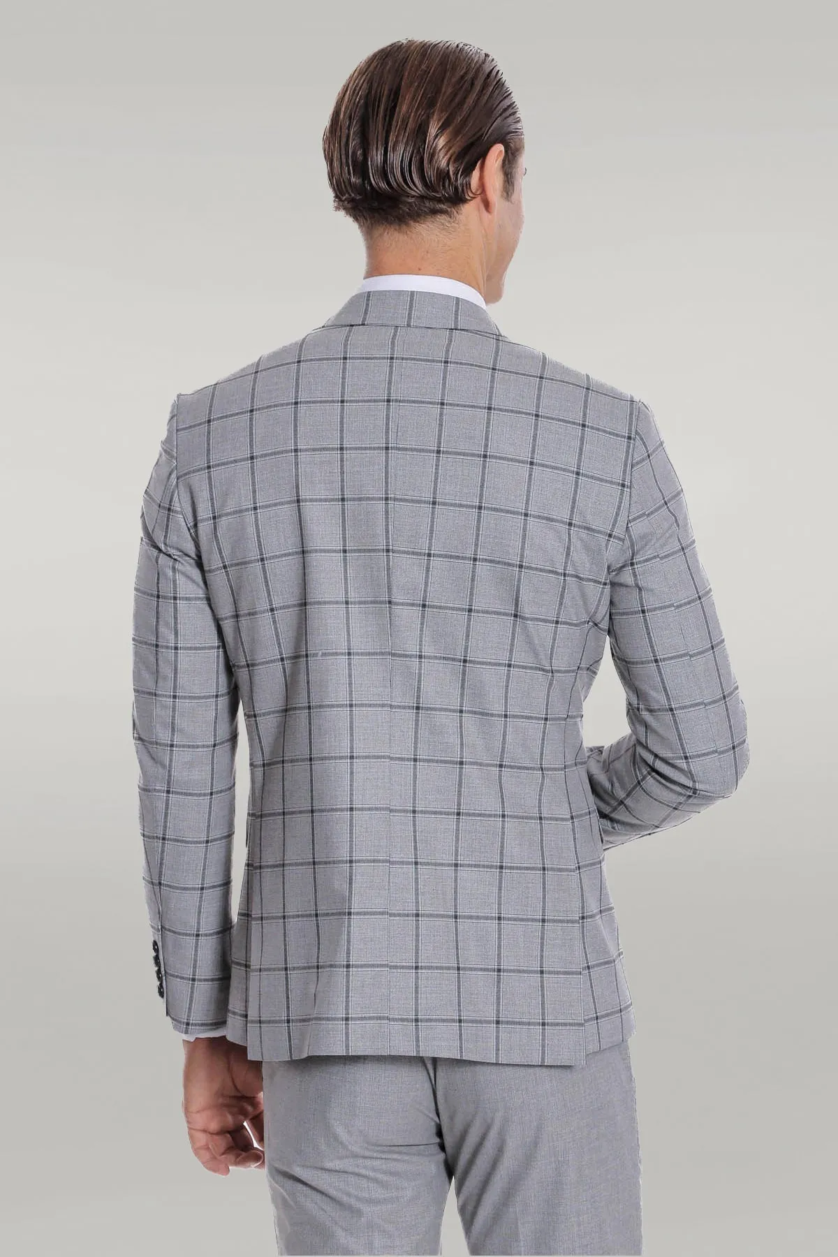 Checked Patterned Slim Fit Grey Men Suit - Wessi sold by Wessi product image thumbnail 4