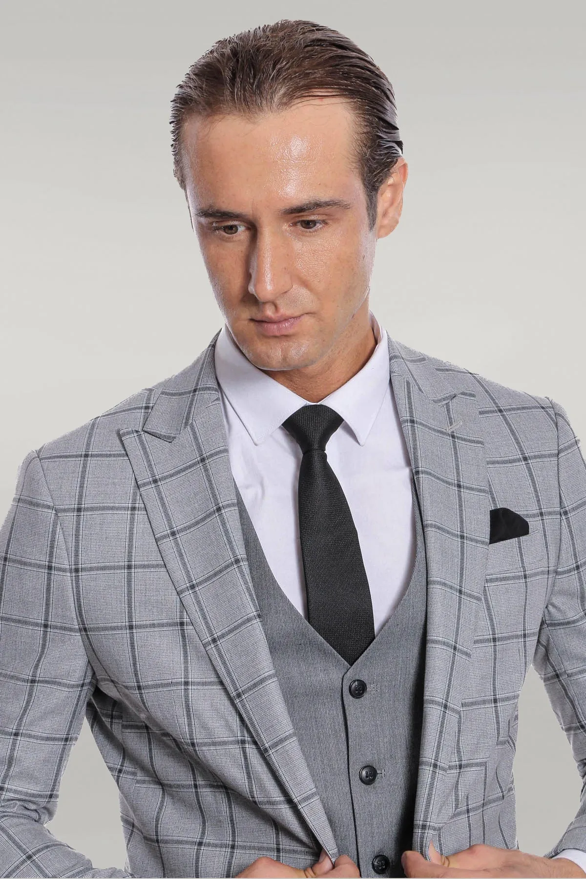 Checked Patterned Slim Fit Grey Men Suit - Wessi sold by Wessi