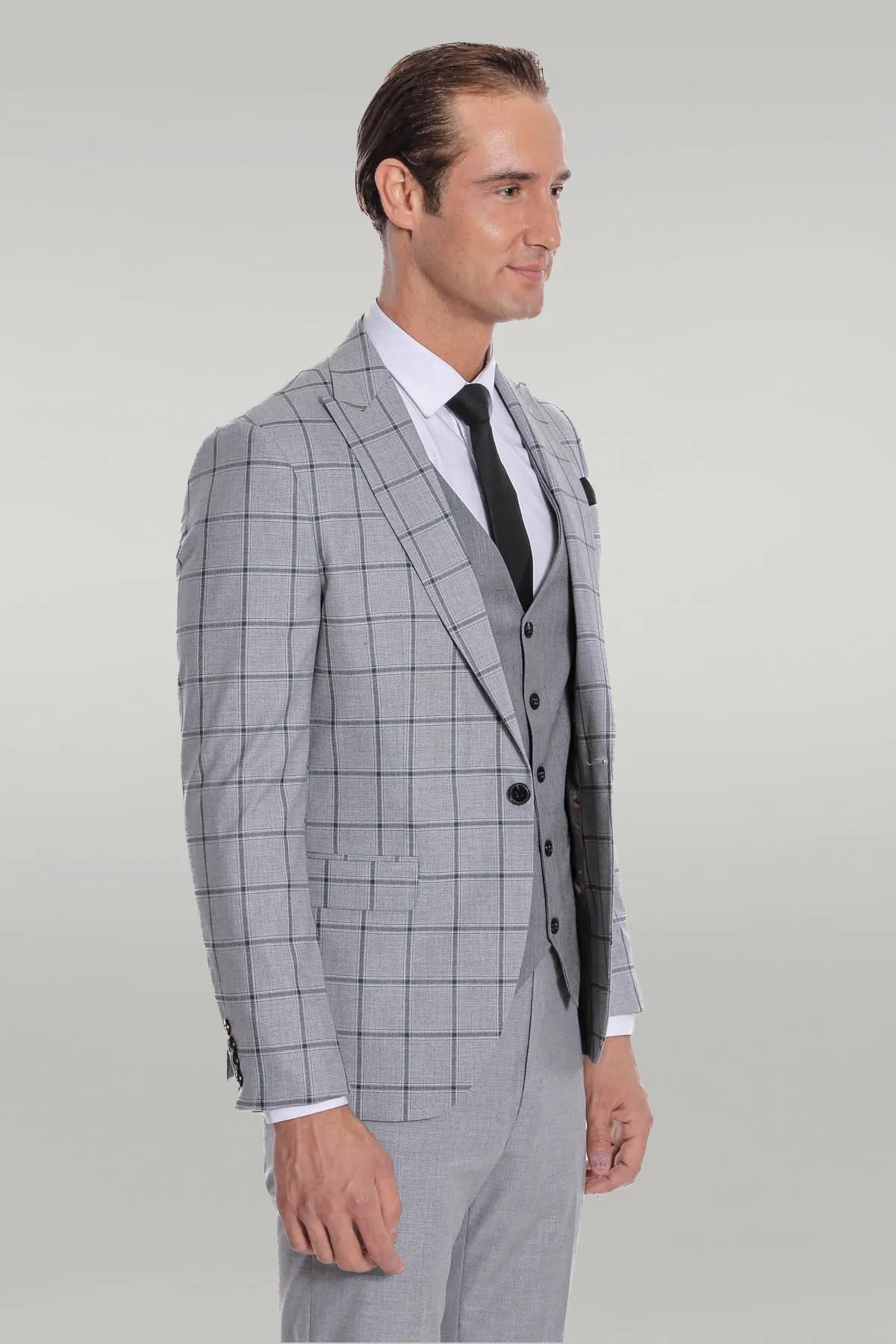 Checked Patterned Slim Fit Grey Men Suit - Wessi sold by Wessi product image thumbnail 5