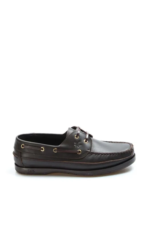 Men's Brown Leather Boat Shoes with Brass Eyelets - Wessi sold by Wessi