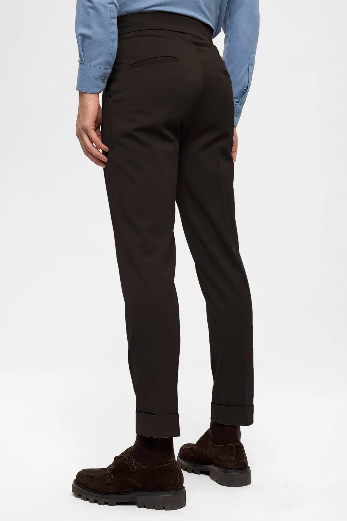Men's Brown High Waist Buckle Detailed Trousers - Wessi sold by Wessi product image thumbnail 4