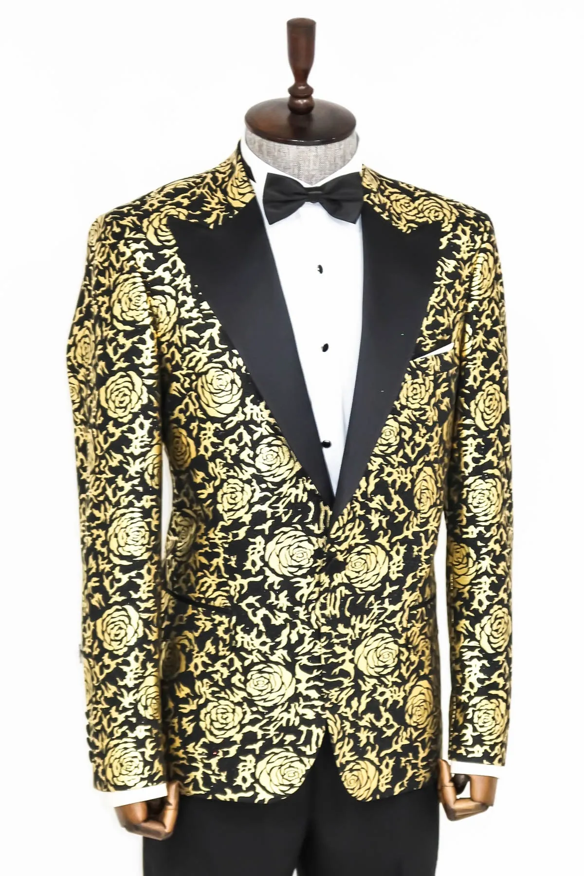 Gold Rose Patterned Slim Fit Black Men Singer Tuxedo Blazer - Wessi sold by Wessi product image thumbnail 4