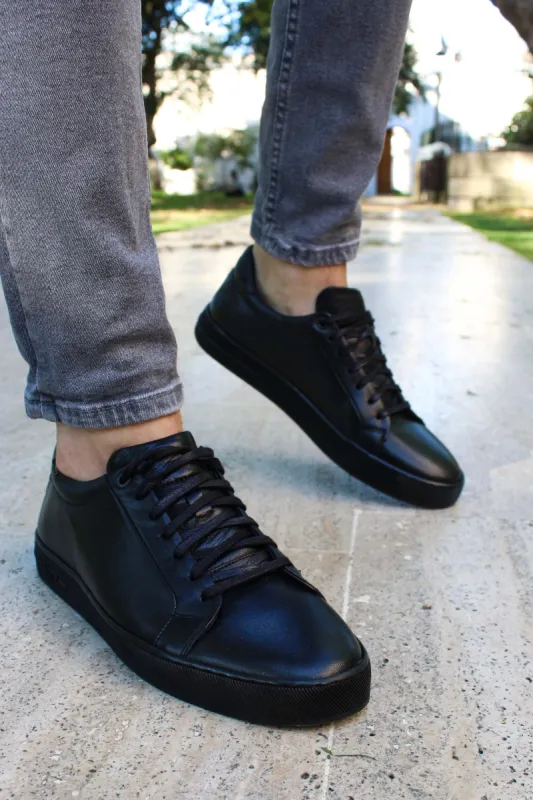 Black Low-Top Leather Sneakers-Wessi sold by Wessi