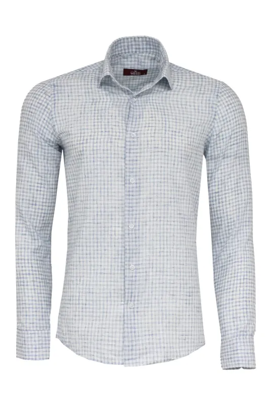 Plaid Slim Fit Sky Blue Men Shirt - Wessi sold by Wessi