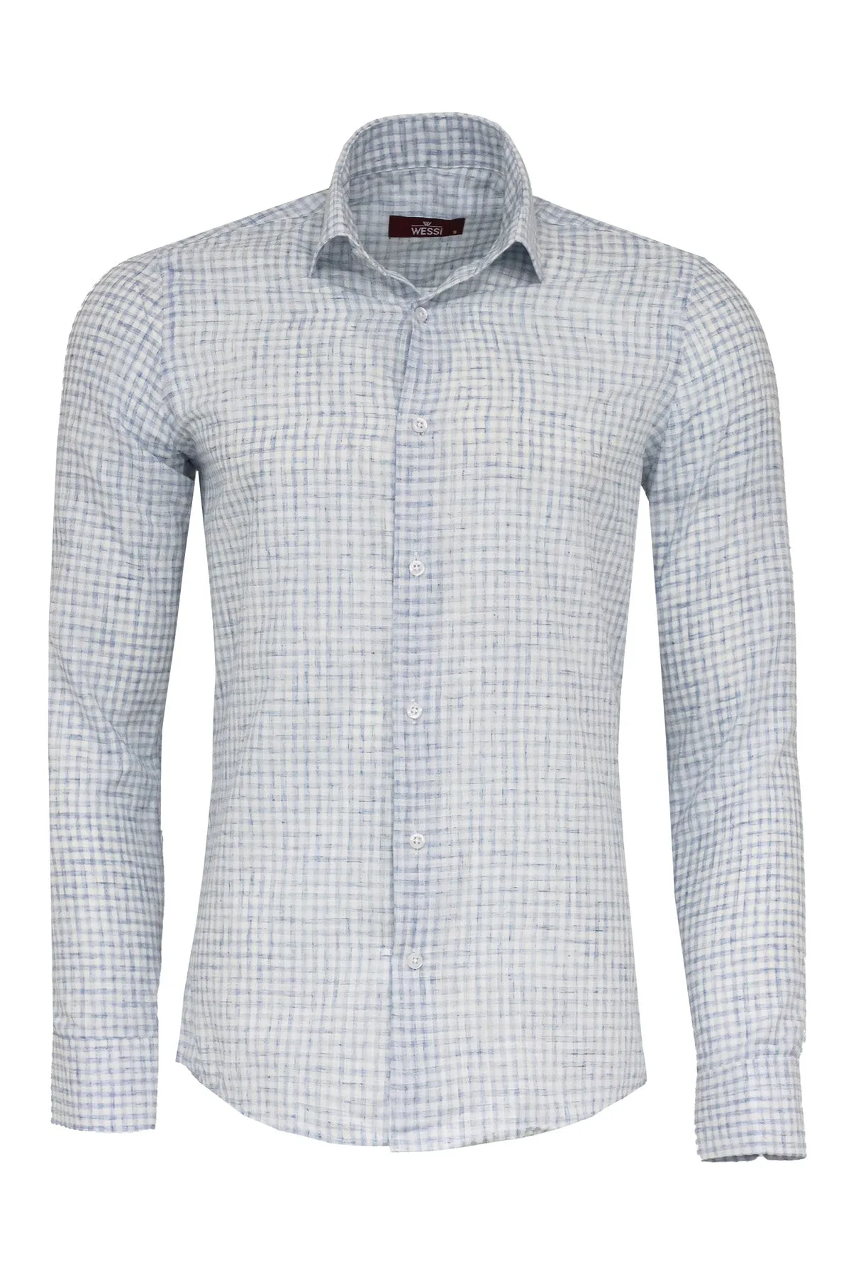 Plaid Slim Fit Sky Blue Men Shirt - Wessi sold by Wessi