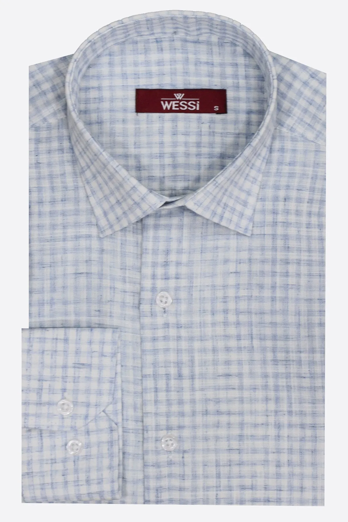 Plaid Slim Fit Sky Blue Men Shirt - Wessi sold by Wessi product image thumbnail 4