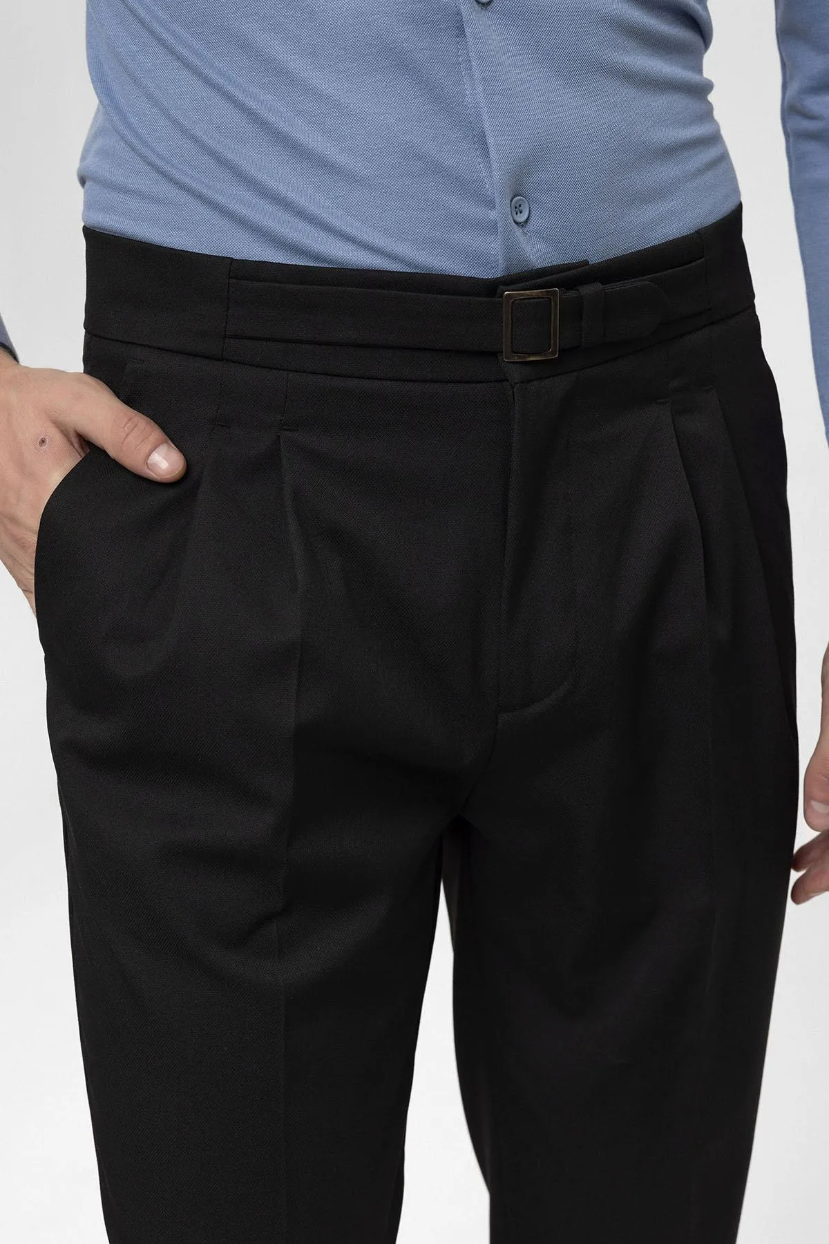 Black High Waist Buckle Detailed Men's Trousers - Wessi sold by Wessi product image thumbnail 4