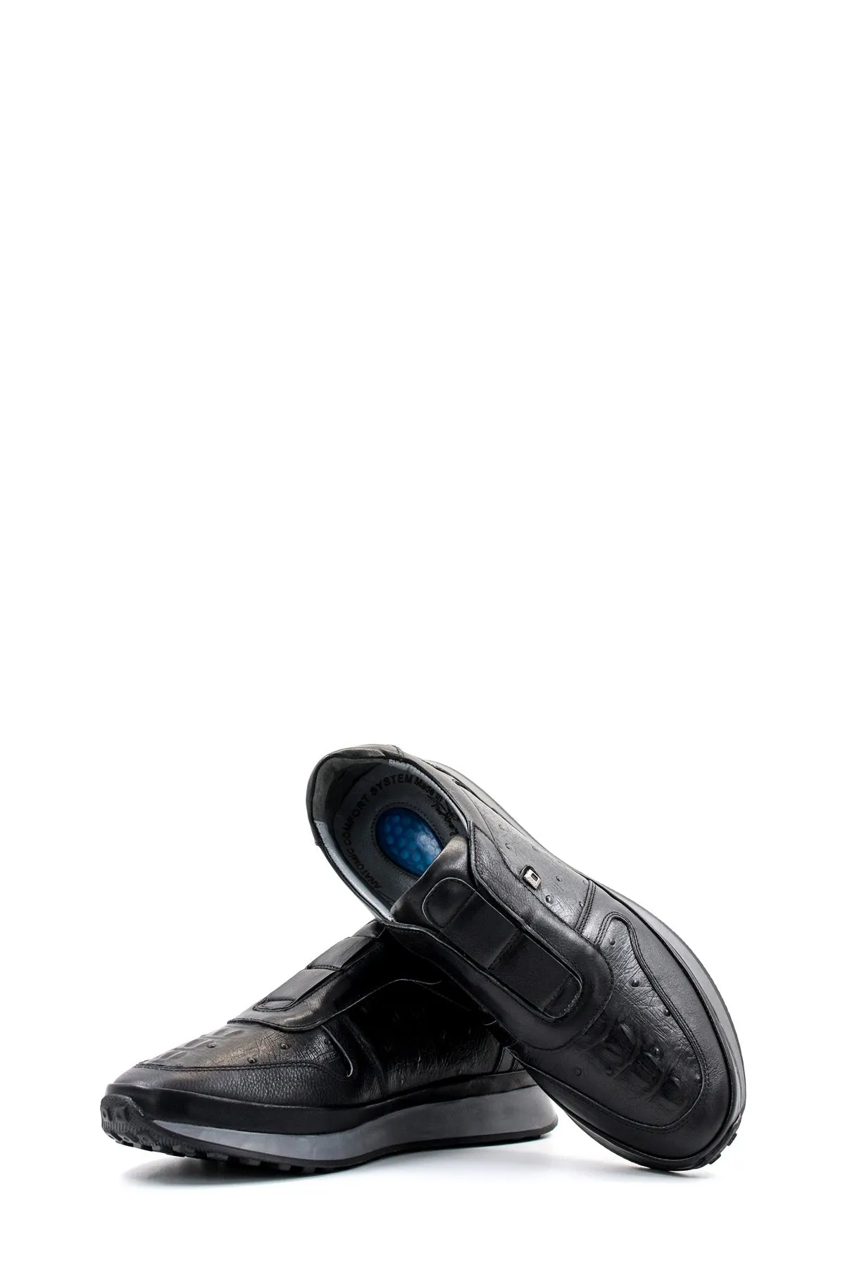 Men's Black Leather Sneakers with Textured Sole - Wessi sold by Wessi product image thumbnail 5