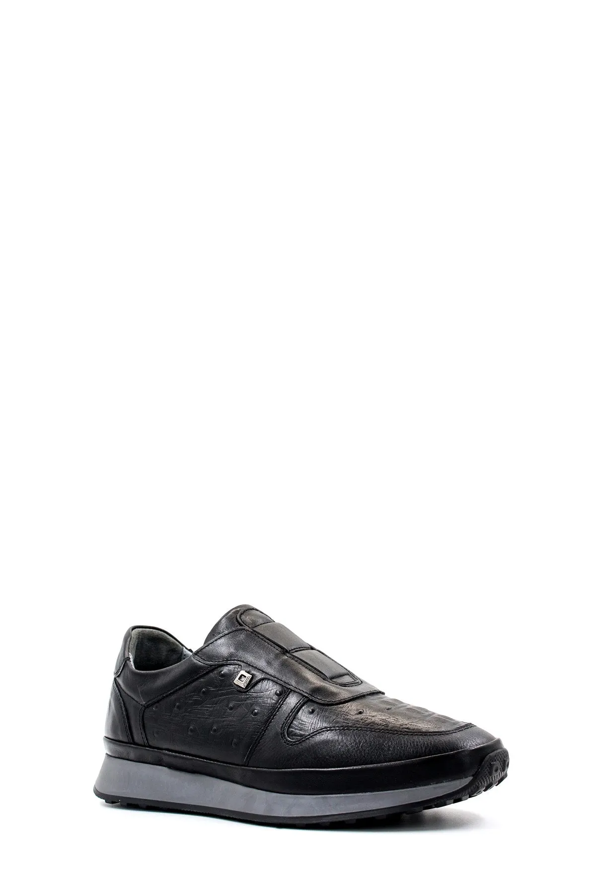 Men's Black Leather Sneakers with Textured Sole - Wessi sold by Wessi product image thumbnail 3