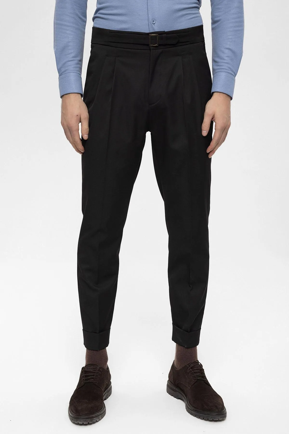Black High Waist Buckle Detailed Men's Trousers - Wessi sold by Wessi product image thumbnail 2
