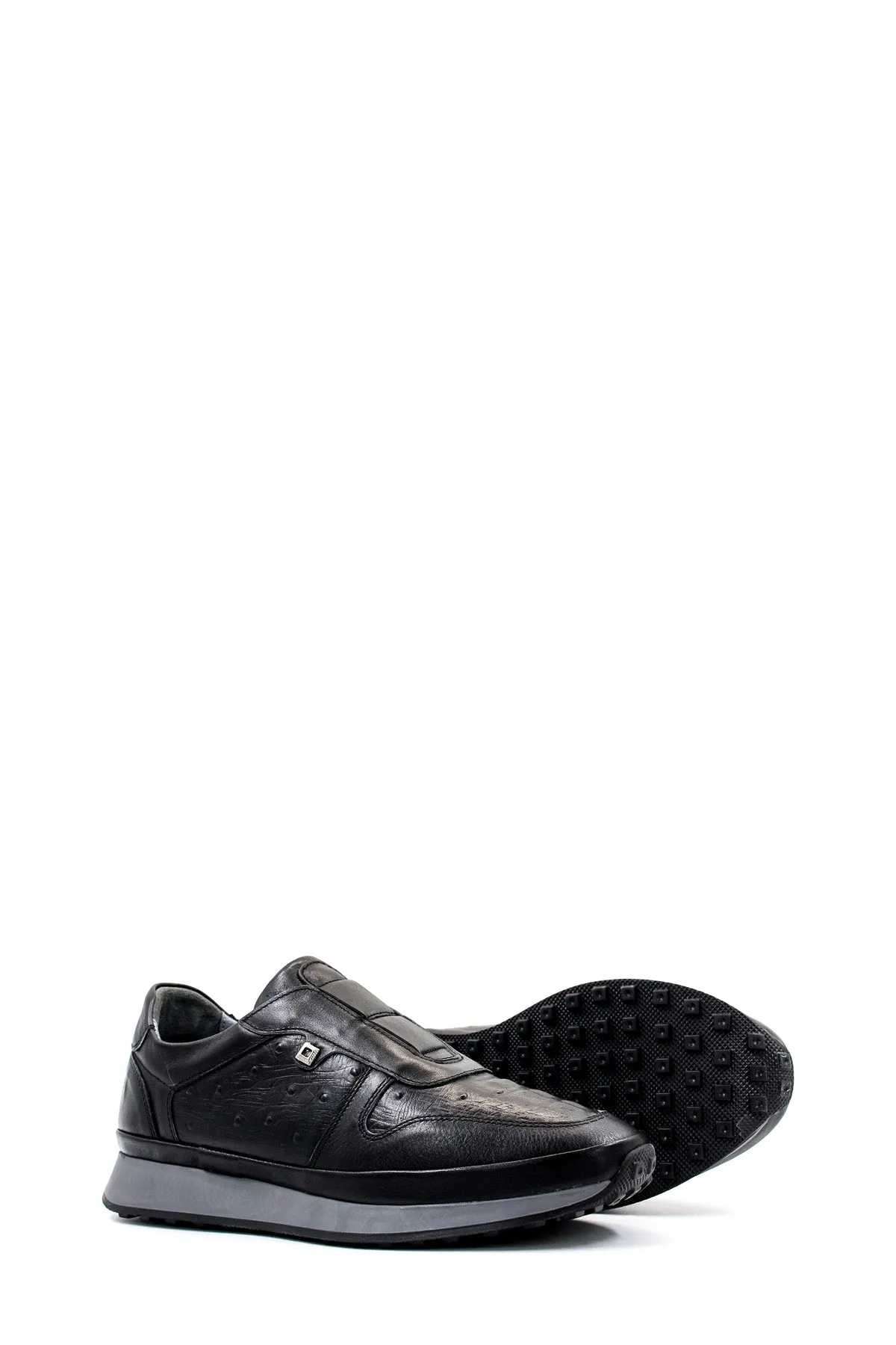 Men's Black Leather Sneakers with Textured Sole - Wessi sold by Wessi product image thumbnail 4