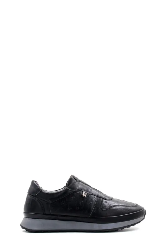 Men's Black Leather Sneakers with Textured Sole - Wessi sold by Wessi