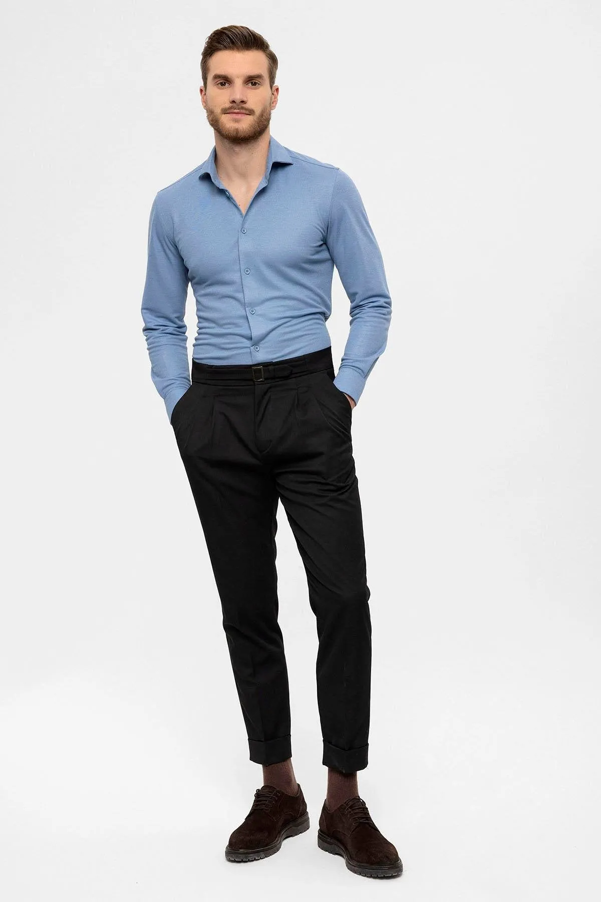 Black High Waist Buckle Detailed Men's Trousers - Wessi sold by Wessi