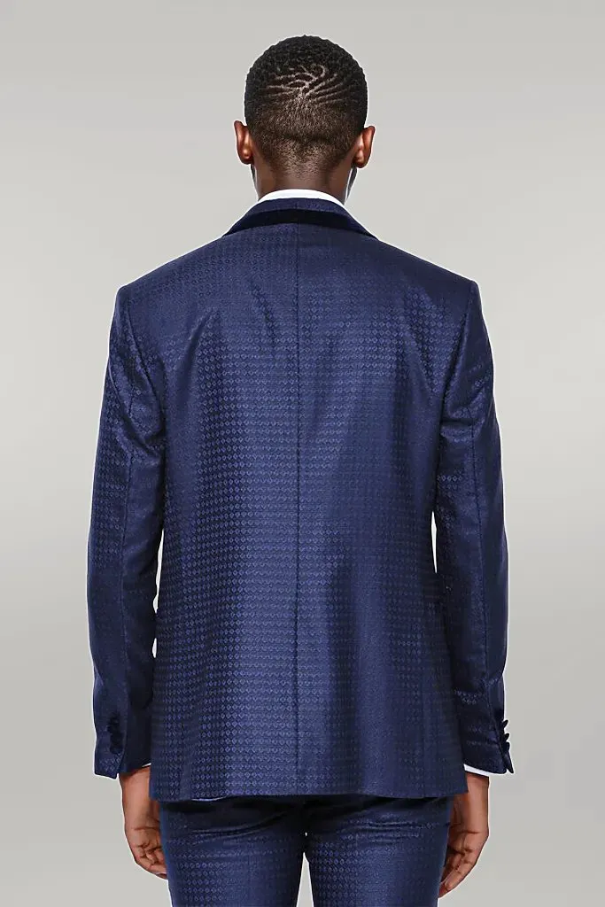 Patterned Velvet Lapel Navy Blue Men Tuxedo - Wessi sold by Wessi product image thumbnail 4