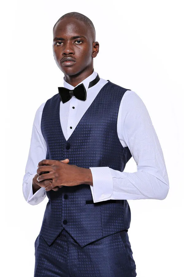 Patterned Velvet Lapel Navy Blue Men Tuxedo - Wessi sold by Wessi product image thumbnail 5