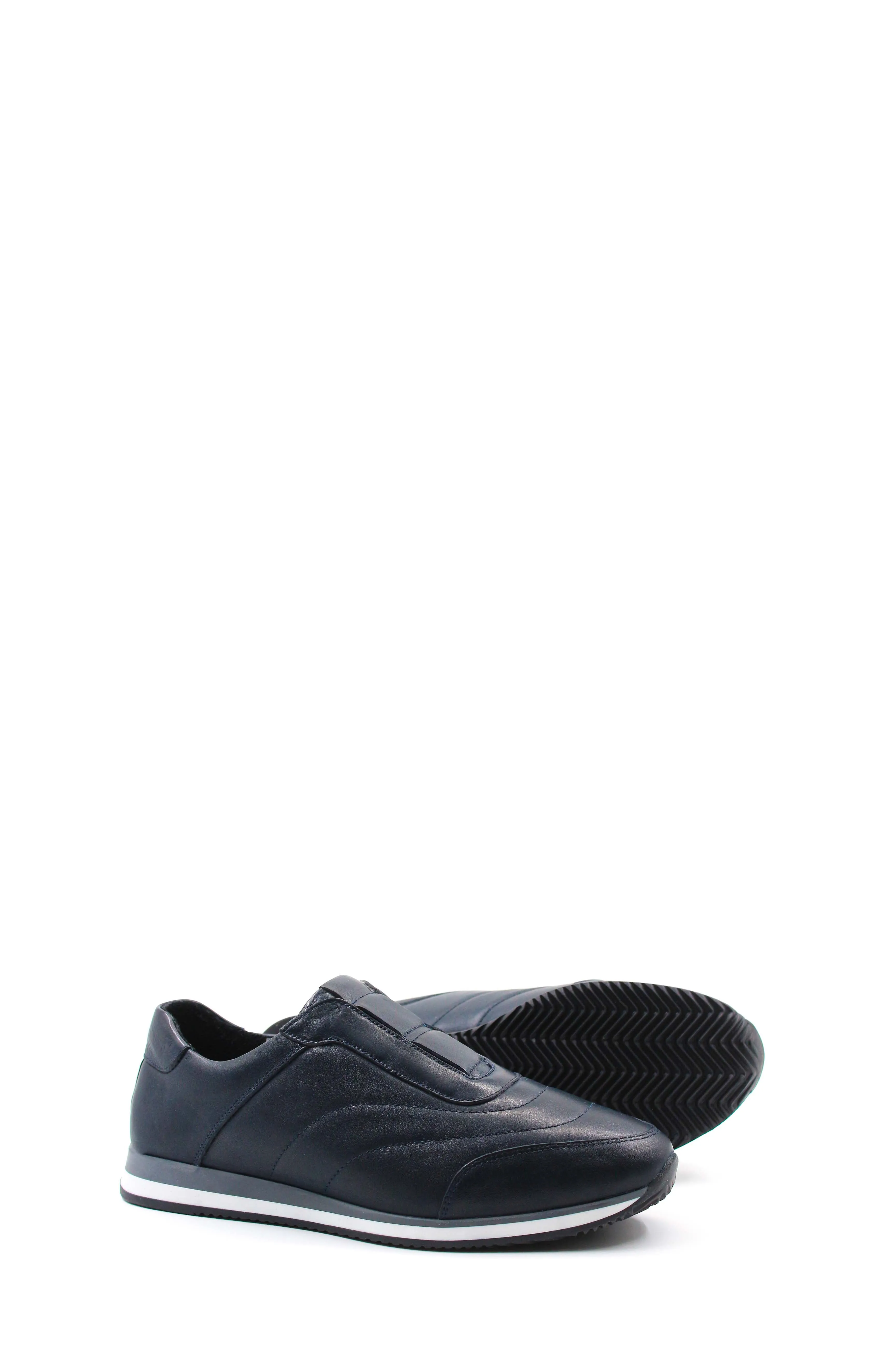 Men's Navy Blue Slip-On Leather Sneakers with Cushioned Insole - Wessi sold by Wessi product image thumbnail 3