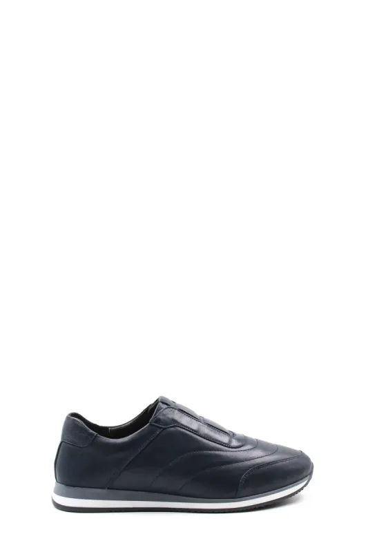 Men's Navy Blue Slip-On Leather Sneakers with Cushioned Insole - Wessi sold by Wessi
