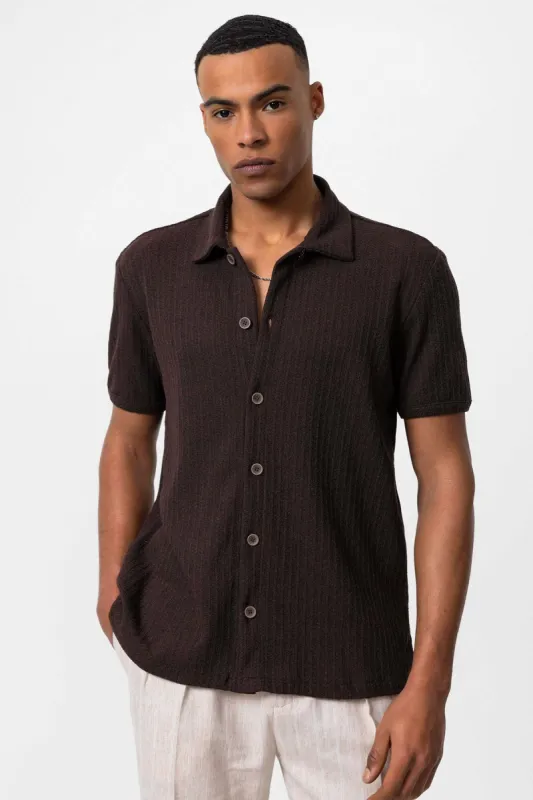 Men's Brown Polo Collar Knit Short-Sleeve Shirt - Wessi sold by Wessi