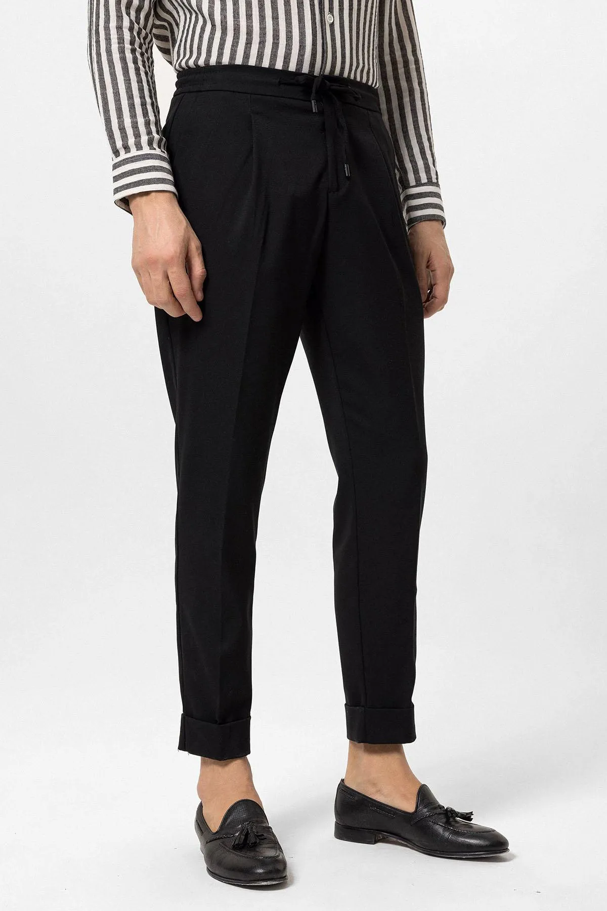 Black Elastic Waist Pleated Men's Trousers - Wessi sold by Wessi product image thumbnail 2