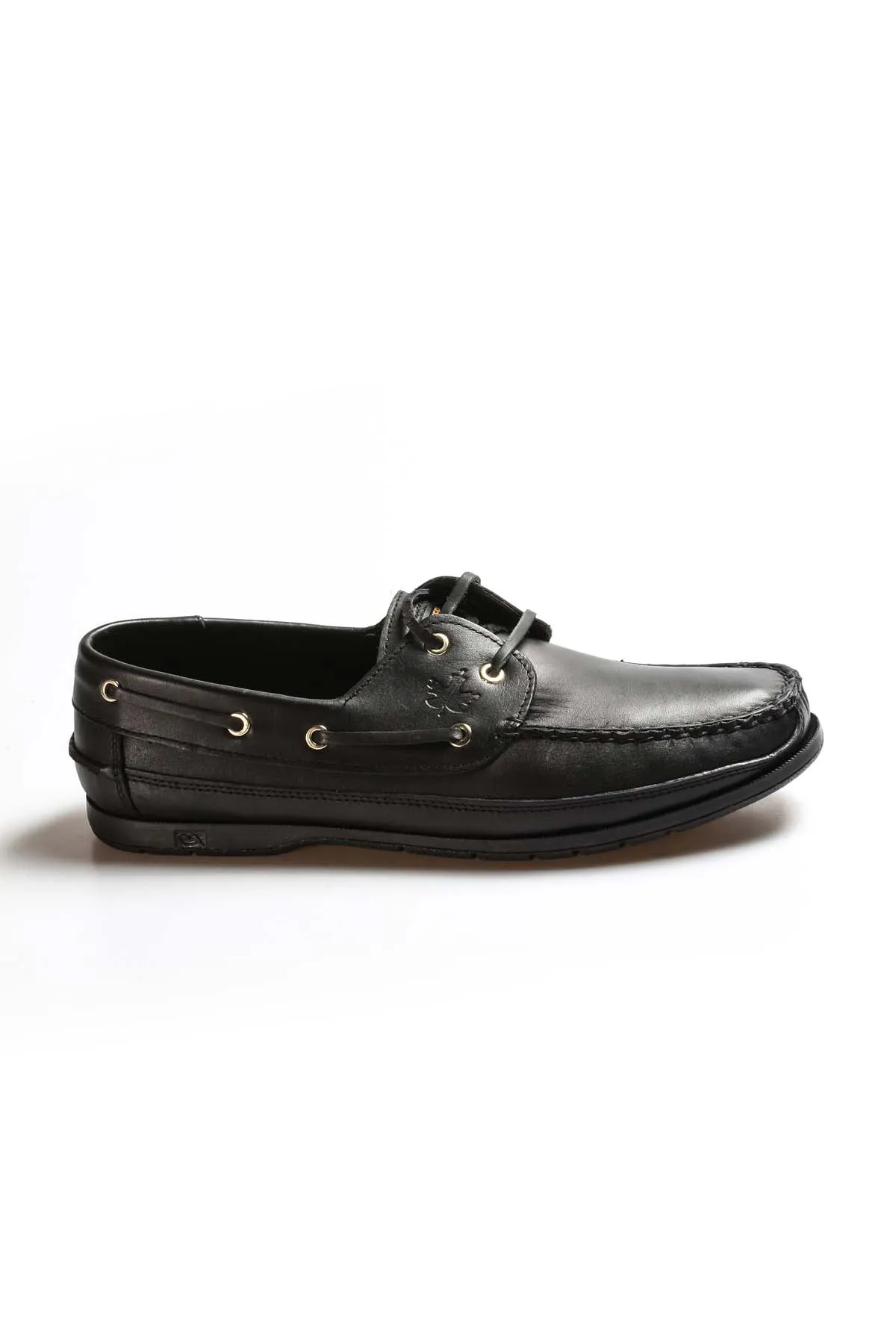 Men's Black Leather Boat Shoes with Lace-Up Detail - Wessi sold by Wessi