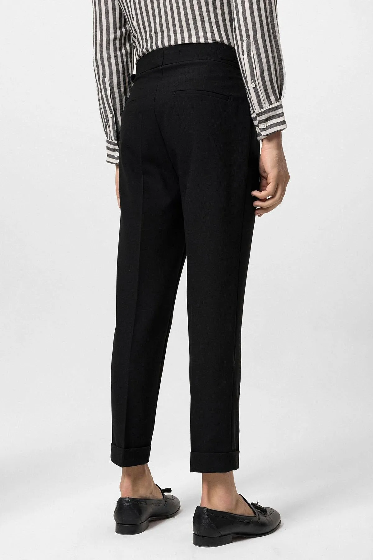 Men's Black High Waist Side Buckled Pleated Fabric Trousers - Wessi sold by Wessi product image thumbnail 3