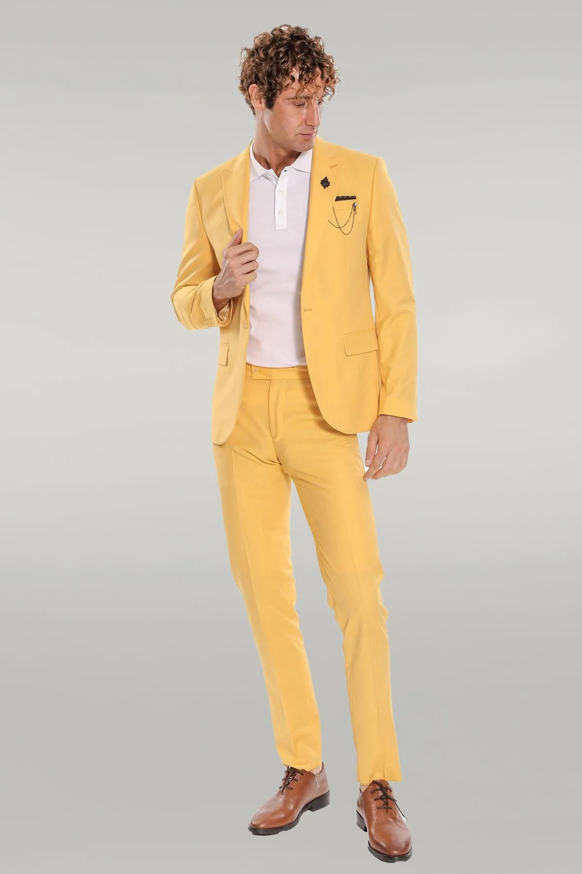 2 Piece Patterned Slim Fit Yellow Men Suit - Wessi sold by Wessi product image thumbnail 2