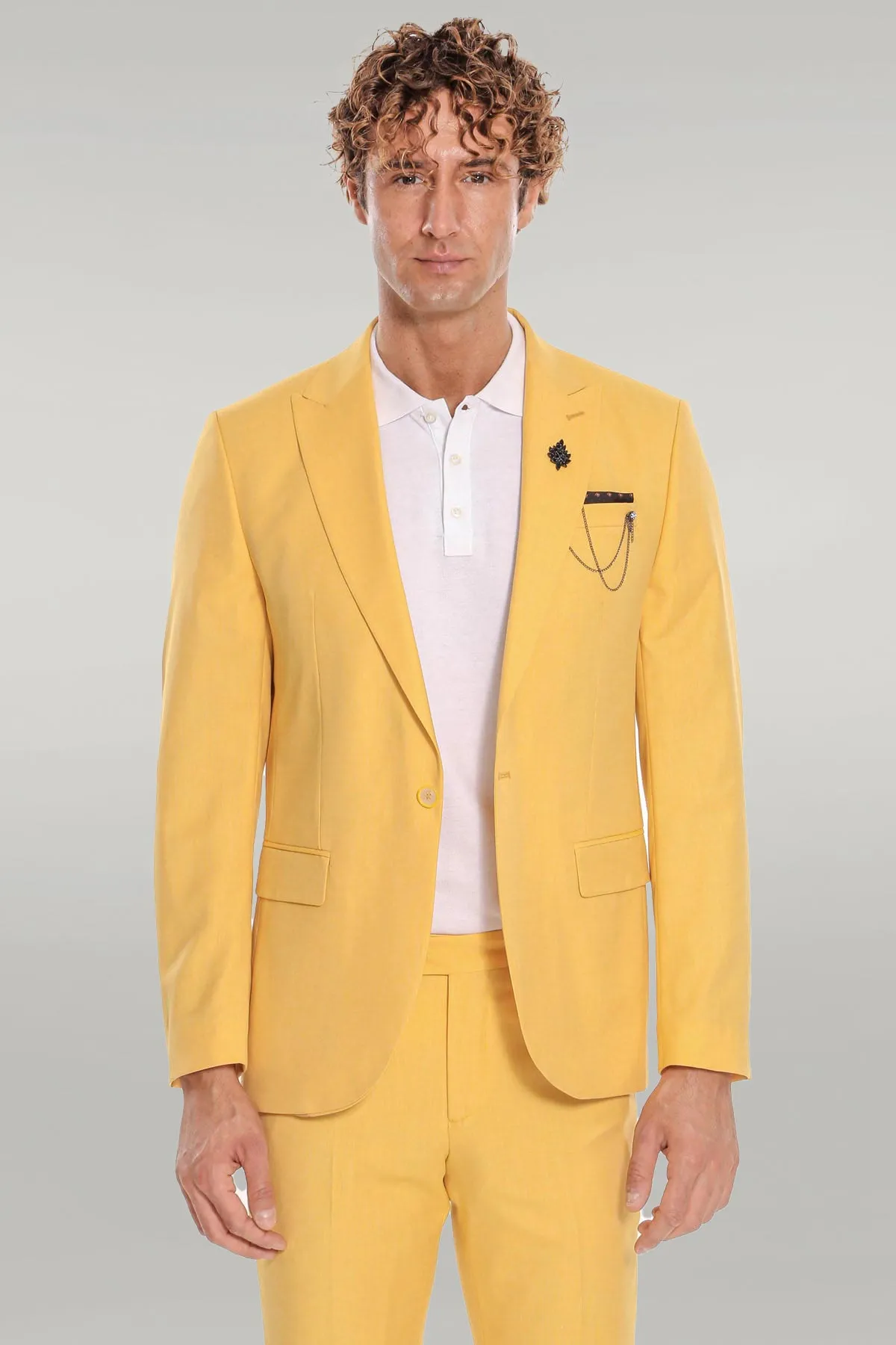 2 Piece Patterned Slim Fit Yellow Men Suit - Wessi sold by Wessi product image thumbnail 5