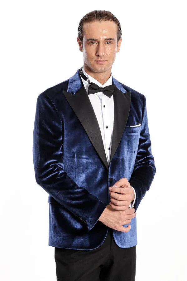 Velvet Slim Fit Blue Men Tuxedo Jacket - Wessi sold by Wessi