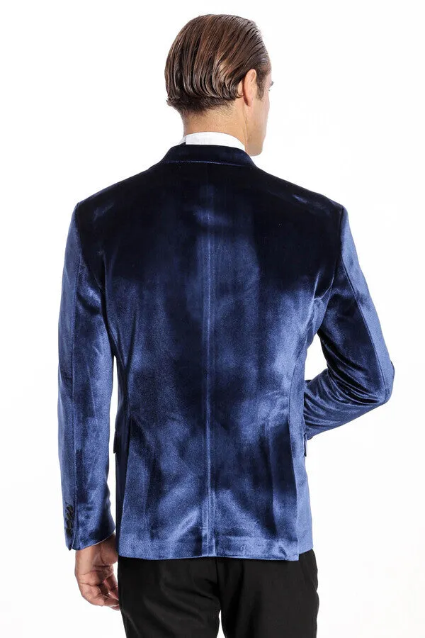 Velvet Slim Fit Blue Men Tuxedo Jacket - Wessi sold by Wessi product image thumbnail 4