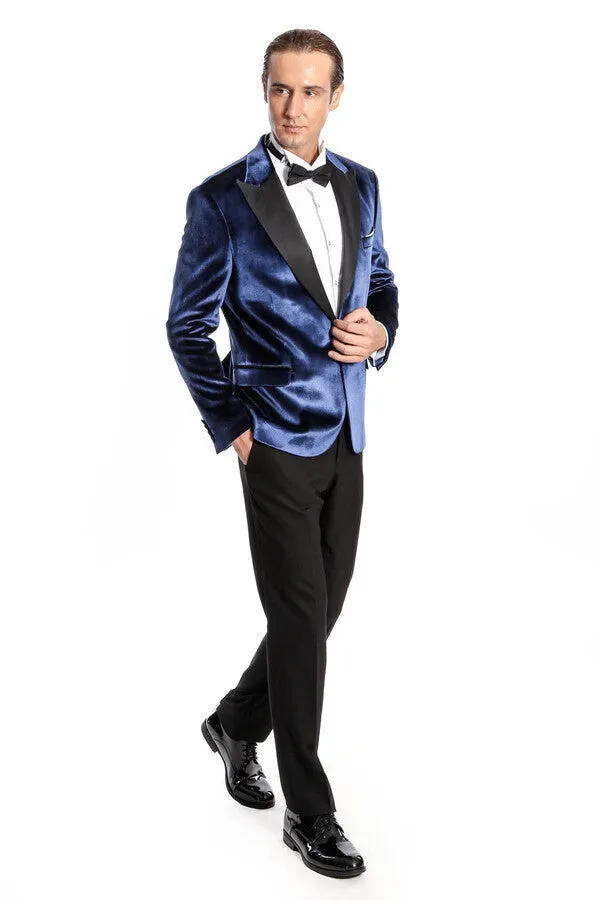 Velvet Slim Fit Blue Men Tuxedo Jacket - Wessi sold by Wessi product image thumbnail 2